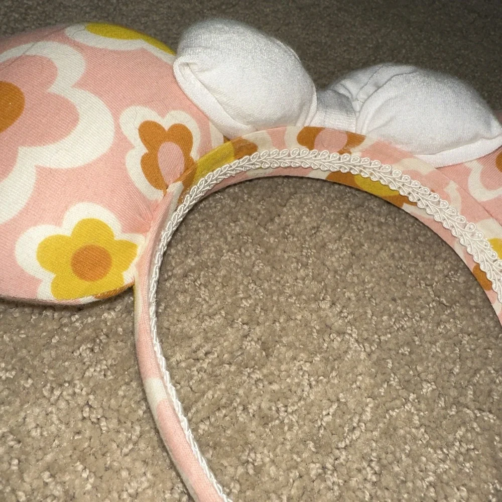 Handmade Minnie Ears! Super Cute Retro 70s Style Pink & Yellow Flower Ears. New